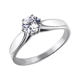 Кольцо из серебра с фианитом с родированием 94010047