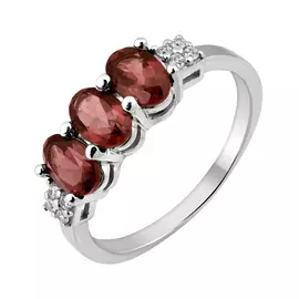 Кольцо из серебра с гранатами и фианитами с родированием 11-1222-23-08