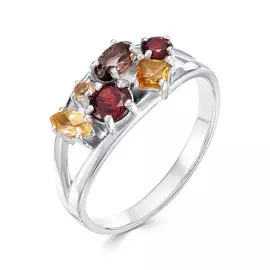Кольцо из серебра с гранатами, раух-топазом и цитринами 01-1016/0М42-00