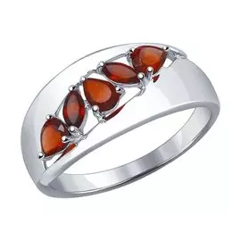 Кольцо из серебра с гранатами с родированием 92011101