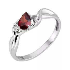 Кольцо из серебра с гранатом и фианитами с родированием 11-1371-23-08