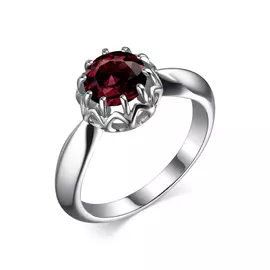 Кольцо из серебра с гранатом с родированием 01-2146/00ГР-00