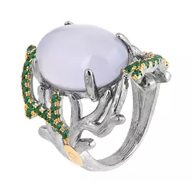 Кольцо из серебра с халцедоном и шпинелью с чернением и позолотой И1-1136-21-61