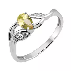 Кольцо из серебра с хризолитом и фианитами 11-1364-23-11