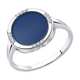 Кольцо из серебра с керамикой и фианитами с родированием 94014589