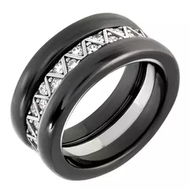 Кольцо из серебра с керамикой и куб. цирконием с родированием 0100289-0201000101