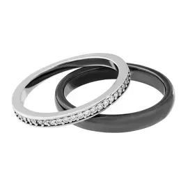 Кольцо из серебра с керамикой и куб. цирконием с родированием 01055-2-0201000101