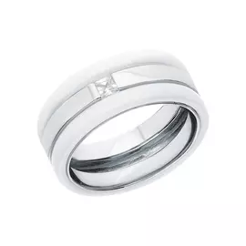 Кольцо из серебра с керамикой и куб. цирконием с родированием TC-R01071-W-W-W-X-X