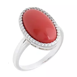 Кольцо из серебра с кораллом и фианитом 1433920059