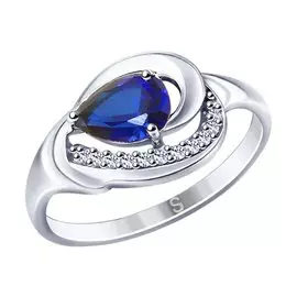 Кольцо из серебра с корундом сапфиром и фианитами с родированием 88010055