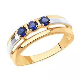 Кольцо из серебра с корундом сапфиром с позолотой 88010069