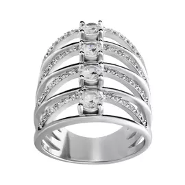 Кольцо из серебра с куб. цирконием с родированием R908242-W