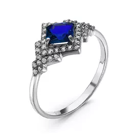 Кольцо из серебра с кварцем и фианитами с родированием 511-10-07р-108