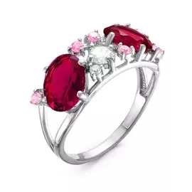 Кольцо из серебра с кварцем и фианитами с родированием К-3409рс1020300