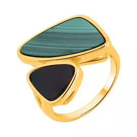 Кольцо из серебра с малахитом и ониксом И1-1171-27-61