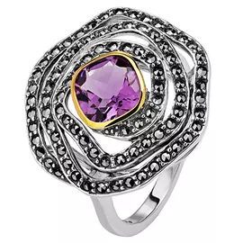 Кольцо из серебра с марказитом с позолотой и родированием TJR401