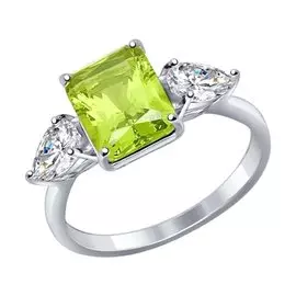 Кольцо из серебра с наноситаллом и фианитами с родированием 92011286