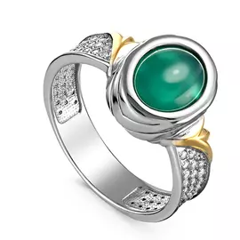 Кольцо из серебра с ониксом и фианитом с родированием 11-240-1984