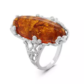 Кольцо из серебра с янтарем с родированием КП66р640