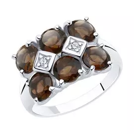 Кольцо из серебра с раухтопазами и фианитами 94-310-00343-2