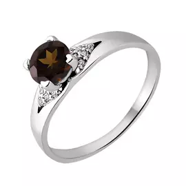 Кольцо из серебра с раухтопазом и фианитами с родированием 11-0598-23-09