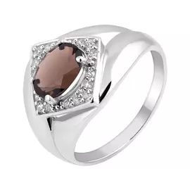 Кольцо из серебра с раухтопазом и фианитами с родированием 11-0959-23-09