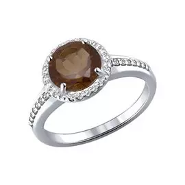 Кольцо из серебра с раухтопазом и фианитами с родированием 92010970