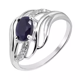 Кольцо из серебра с сапфиром, цирконом и родированием 42363601