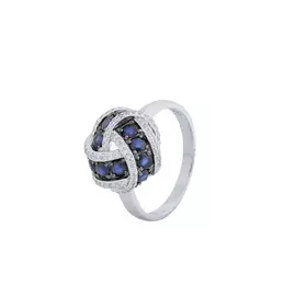 Кольцо из серебра с сапфиром и фианитом с родированием ETF-005-R-BS
