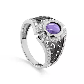 Кольцо из серебра с ситаллом, фианитом с родированием 11-331-50289