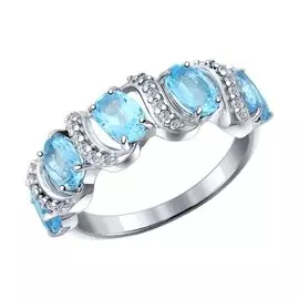 Кольцо из серебра с топазами и фианитами с родированием 92011199