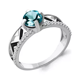 Кольцо из серебра с топазом и фианитами с родированием 6564908А