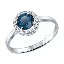 Кольцо из серебра с топазом и фианитами с родированием 92011017