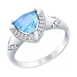 Кольцо из серебра с топазом и фианитами с родированием 92011454