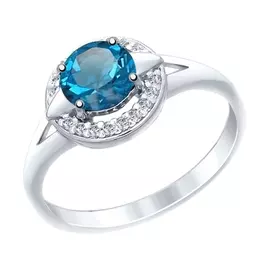 Кольцо из серебра с топазом и фианитами с родированием 92011459