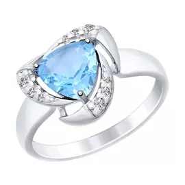 Кольцо из серебра с топазом и фианитами с родированием 92011474