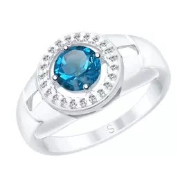 Кольцо из серебра с топазом и фианитами с родированием 92011541