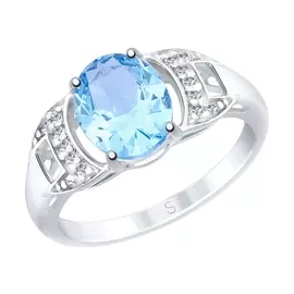 Кольцо из серебра с топазом и фианитами с родированием 92011555
