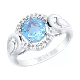 Кольцо из серебра с топазом и фианитами с родированием 92011563