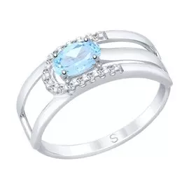 Кольцо из серебра с топазом и фианитами с родированием 92011741