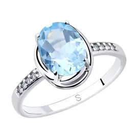 Кольцо из серебра с топазом и фианитами с родированием 92011768