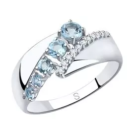 Кольцо из серебра с топазом и фианитом с родированием 92011814