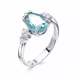 Кольцо из серебра с топазом sky и фианитами 01-1528/00ТБ-00