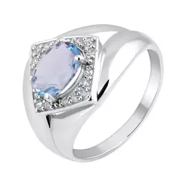 Кольцо из серебра с топазом sky и фианитами с родированием 11-0959-23-10
