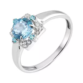 Кольцо из серебра с топазом sky и фианитами swarovski с родированием 11-1511-23-23