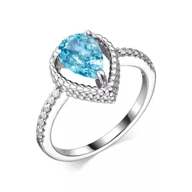 Кольцо из серебра с топазом sky и фианитом с родированием 01-1960/00ТБ-00