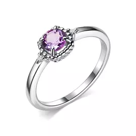 Кольцо из серебра с юв. стеклом и фианитом с родированием 01-2098/ЮСАМ-00