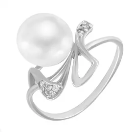 Кольцо из серебра с жемчугом и фианитами с родированием 11510085.0.b.170