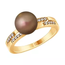 Кольцо из серебра с жемчугом и фианитами с родированием 93010779