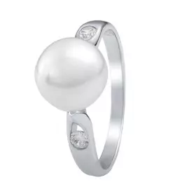 Кольцо из серебра с жемчугом и фианитом с родированием ETP-006-R-WP